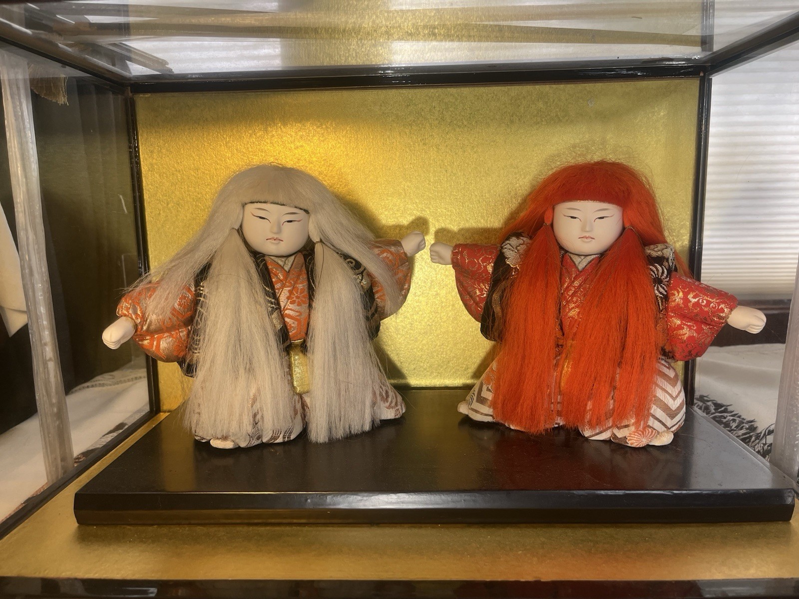 Vintage Japanese Kabuki Kimekomi Kimono Noh Theater Doll Pair Vintage Japanese Kabuki Kimekomi Kimono Noh Theater Doll Pair