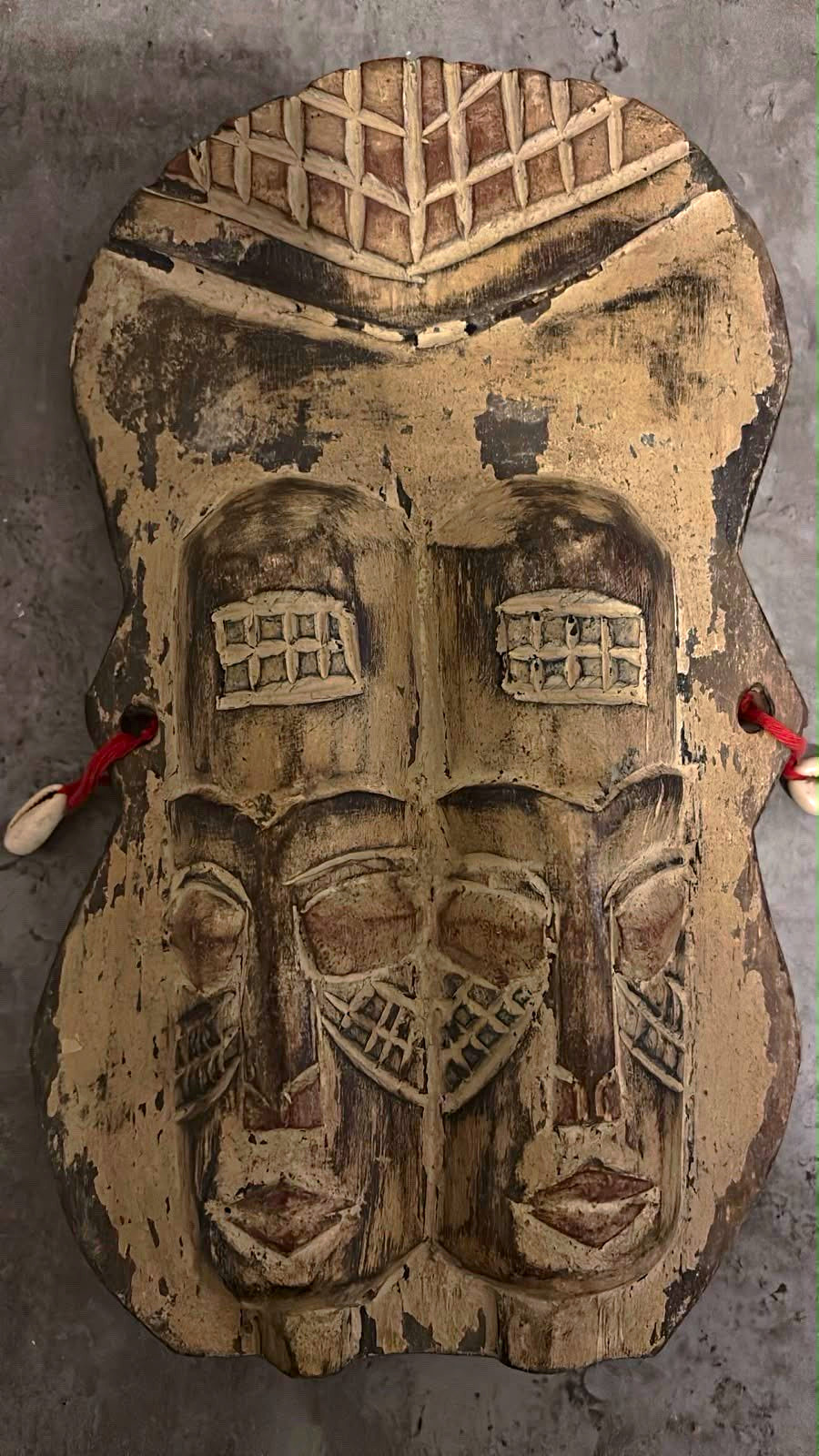 Handmade Ghana African Carved Wood Mask Wall Hanging - GHANA Label MK 5685