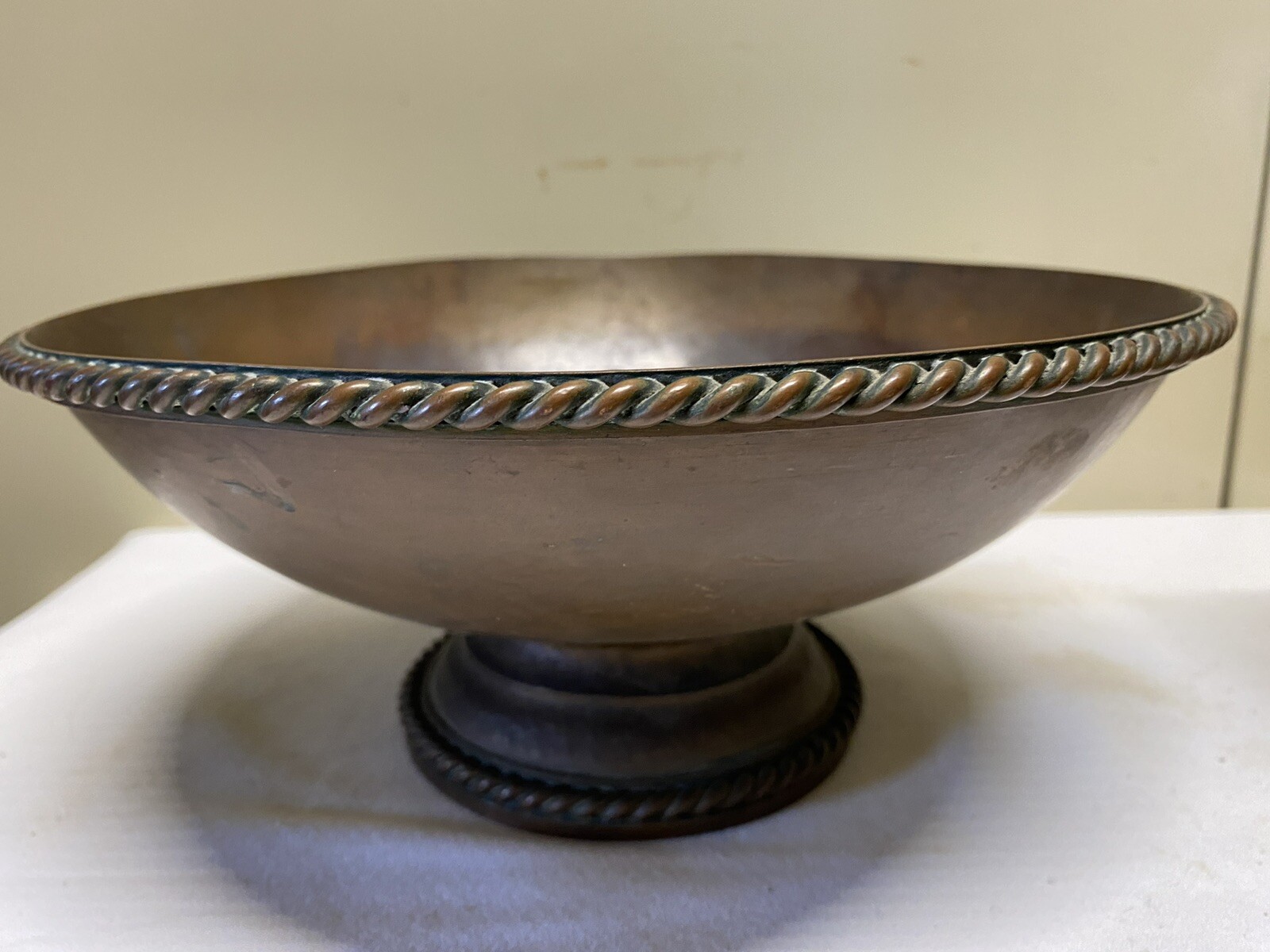 Antique RusticHammered Patinated Footed Bronze Bowl Centerpiece Twisted Rope Rim Antique RusticHammered Patinated Footed Bronze Bowl Centerpiece Twisted Rope Rim