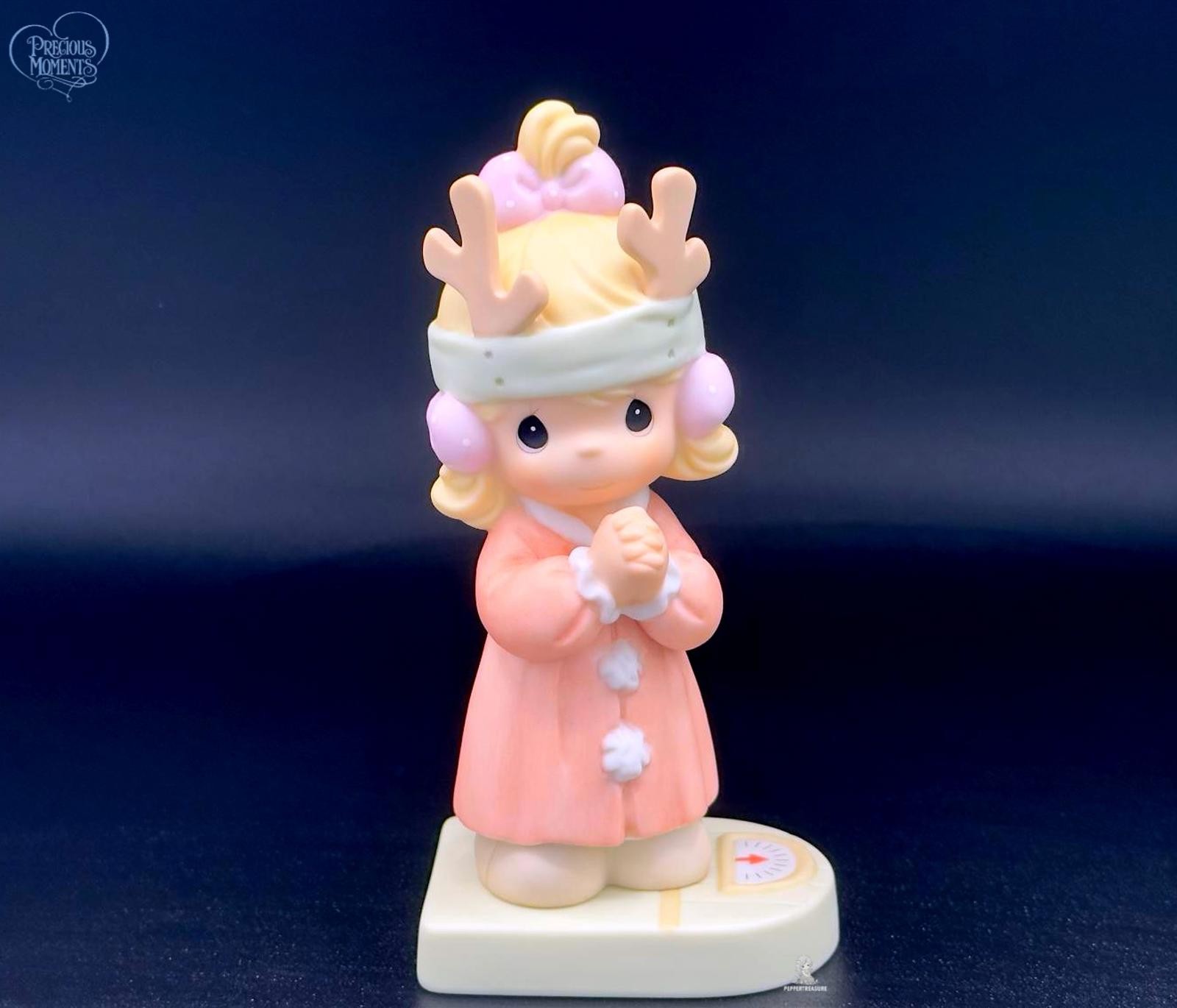 Adorable Precious Moments Praying Girl Figurine with Reindeer Antlers 🎀🦌.