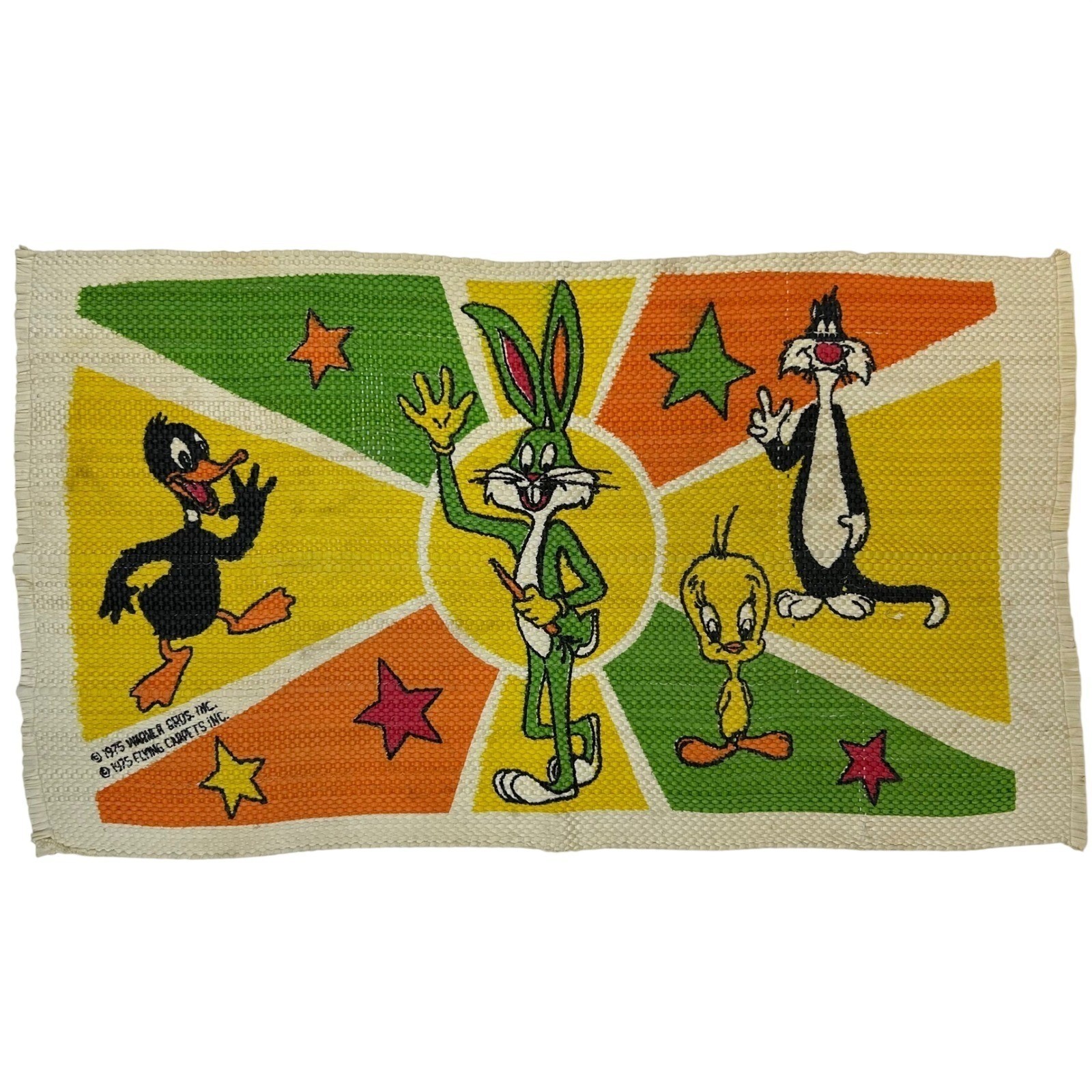 Vintage 1975 Warner Bros Looney Tunes Woven Rug Bugs Bunny Daffy Duck 1518