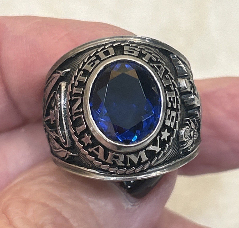 Vtg Crest Craft United States Army Ring Size 9 - Blue Stone / Silver Tone