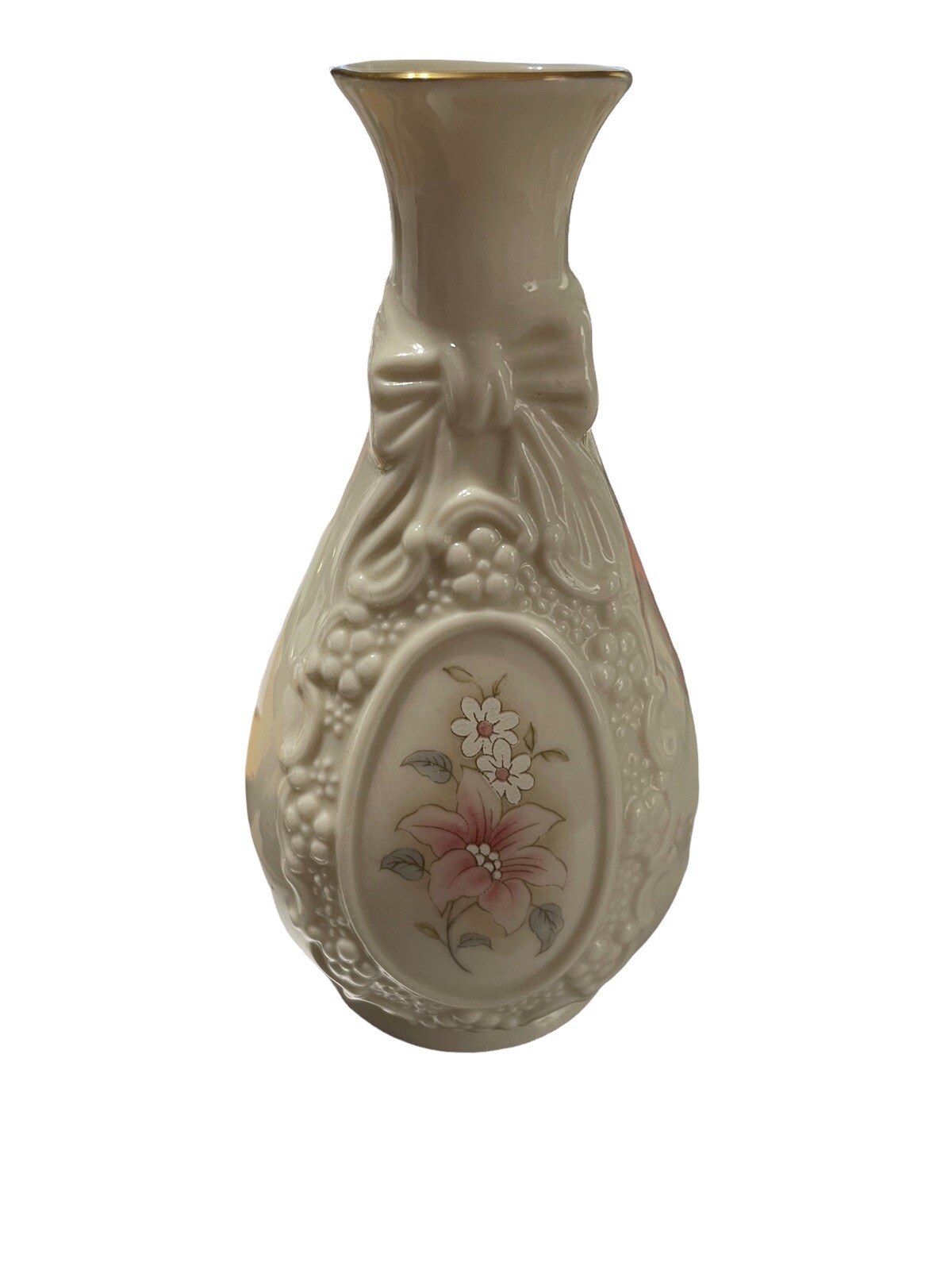 Cameo Rose Ribbon Vase Royal Heritage Collection Vase Budd 3D Pink &White Floral