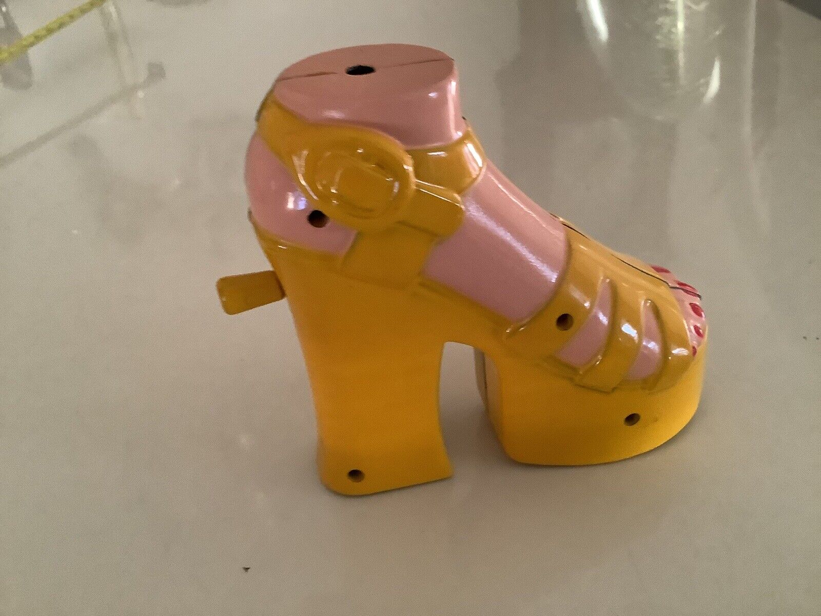 Vintage Unique Stylish Yellow Shoe With Foot Table Lighter Rare