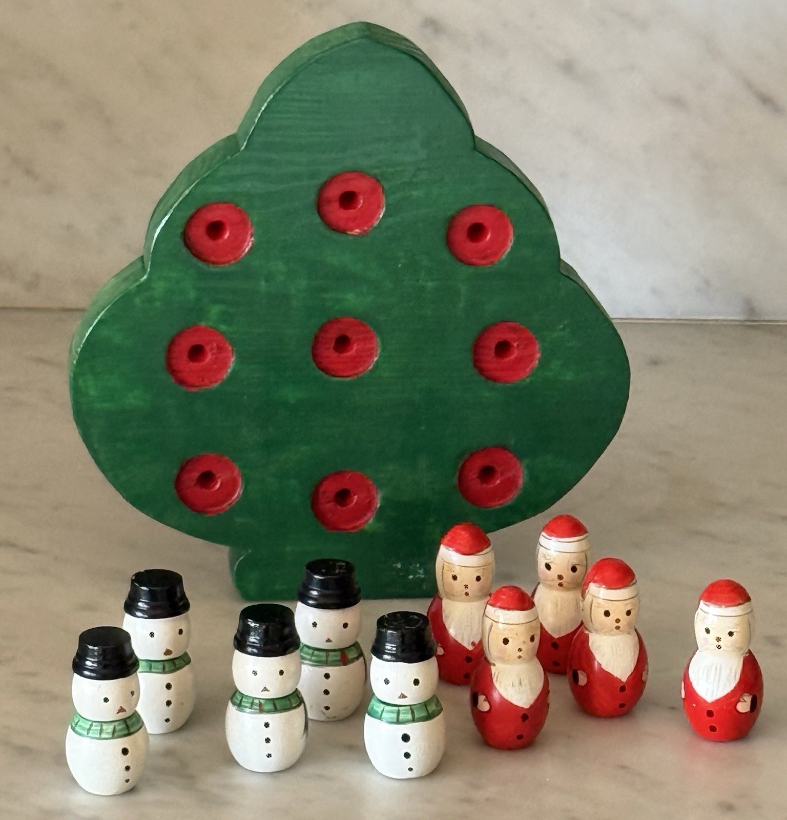 Vintage Hand-Painted Wooden Santas & Snowmen Tic-Tac-Toe Game Vintage Hand-Painted Wooden Santas & Snowmen Tic-Tac-Toe Game