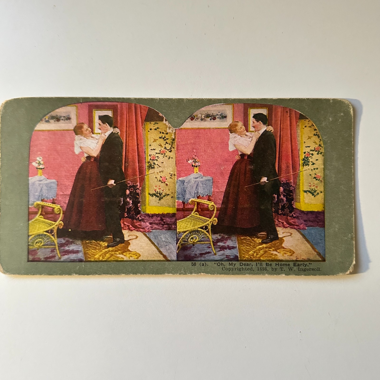 Oh My Dear I'll Be Home Early Antique Stereoview Card 5H6-6