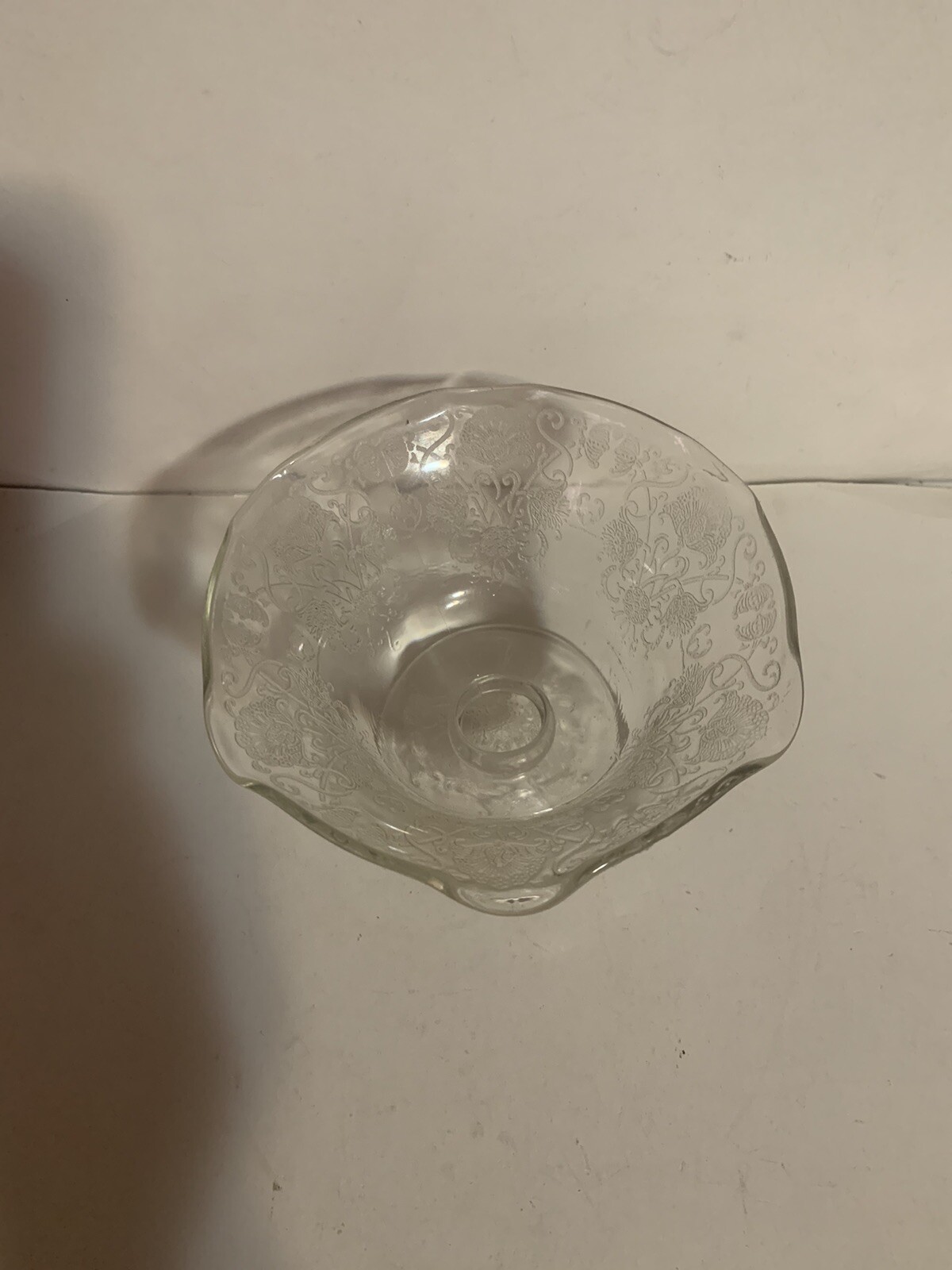 Small Candy Dish Thin Glass Design Etched in Glass 3 1/2 inches Tall ESTATE FIND Small Candy Dish Thin Glass Design Etched in Glass 3 1/2 inches Tall ESTATE FIND