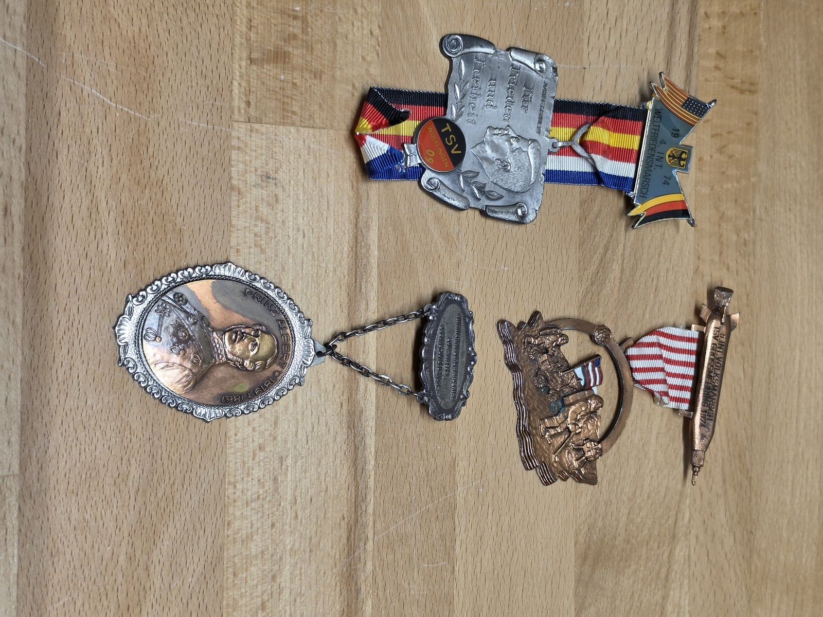 Vintage 1974 German Volksmarsch Medals Lot - Prince Albert, Moon Landing, JFK