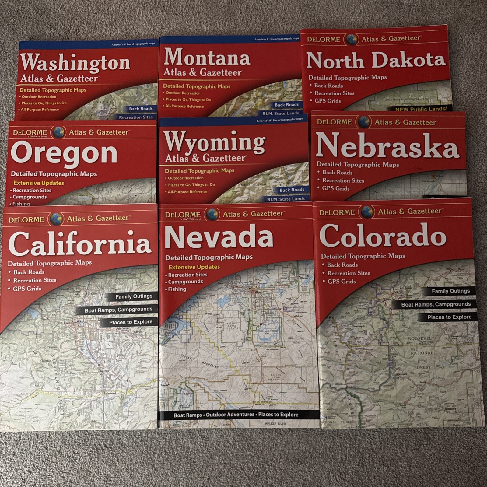 Lot 9 Gazetteer Atlas State Maps CA CO NV NE ND WY OR WA MO Topographic Roads