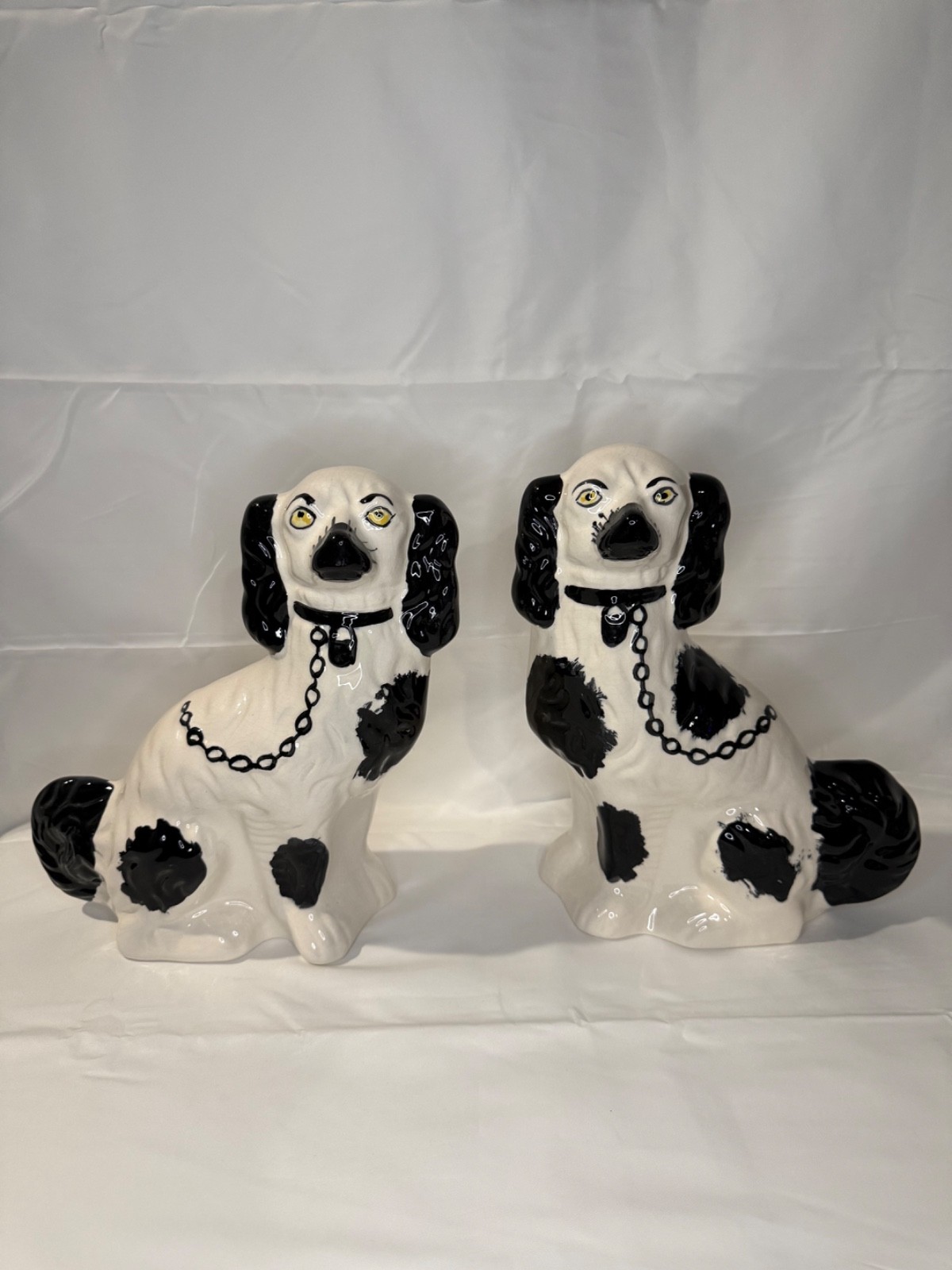 Black and White Hand Painted Porcelain Reproduction Staffordshire Dogs-11.5\