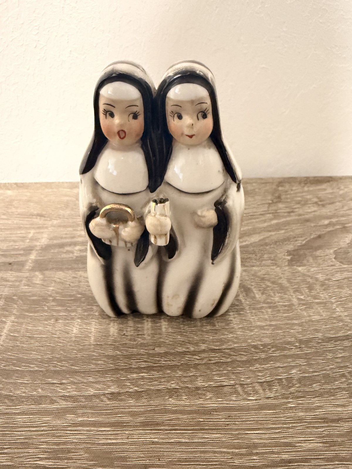 vintage mid-century ceramic double-nun novelty planter or vase, japan? vintage mid-century ceramic double-nun novelty planter or vase, japan?