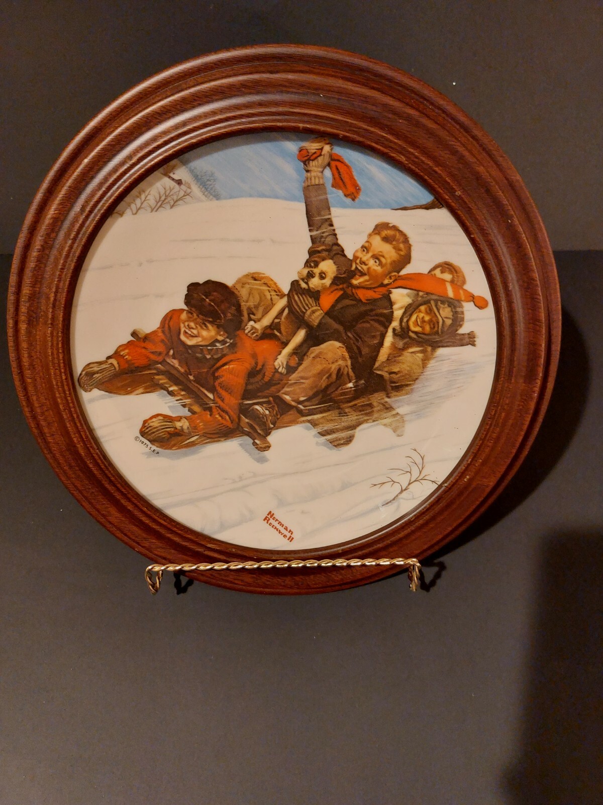 Vtg Norman Rockwell 1975 Framed Christmas Plate First Edition Fine China   MINT