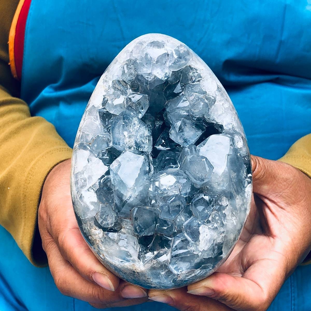 4LB Natural Blue Celestite Geode Quartz Crystal Mineral Specimen Healing