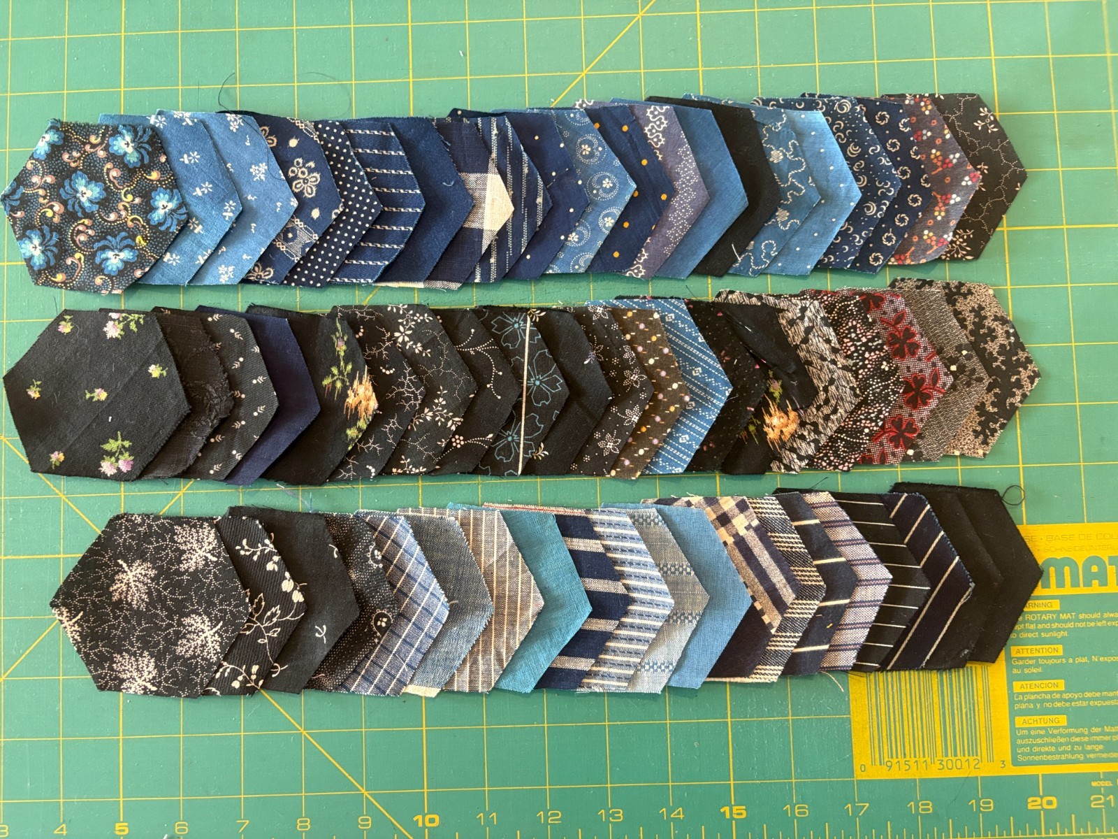 Lot of 60 Antique c1900 Pre-cut Hexagon Quilt Blocks Pieces