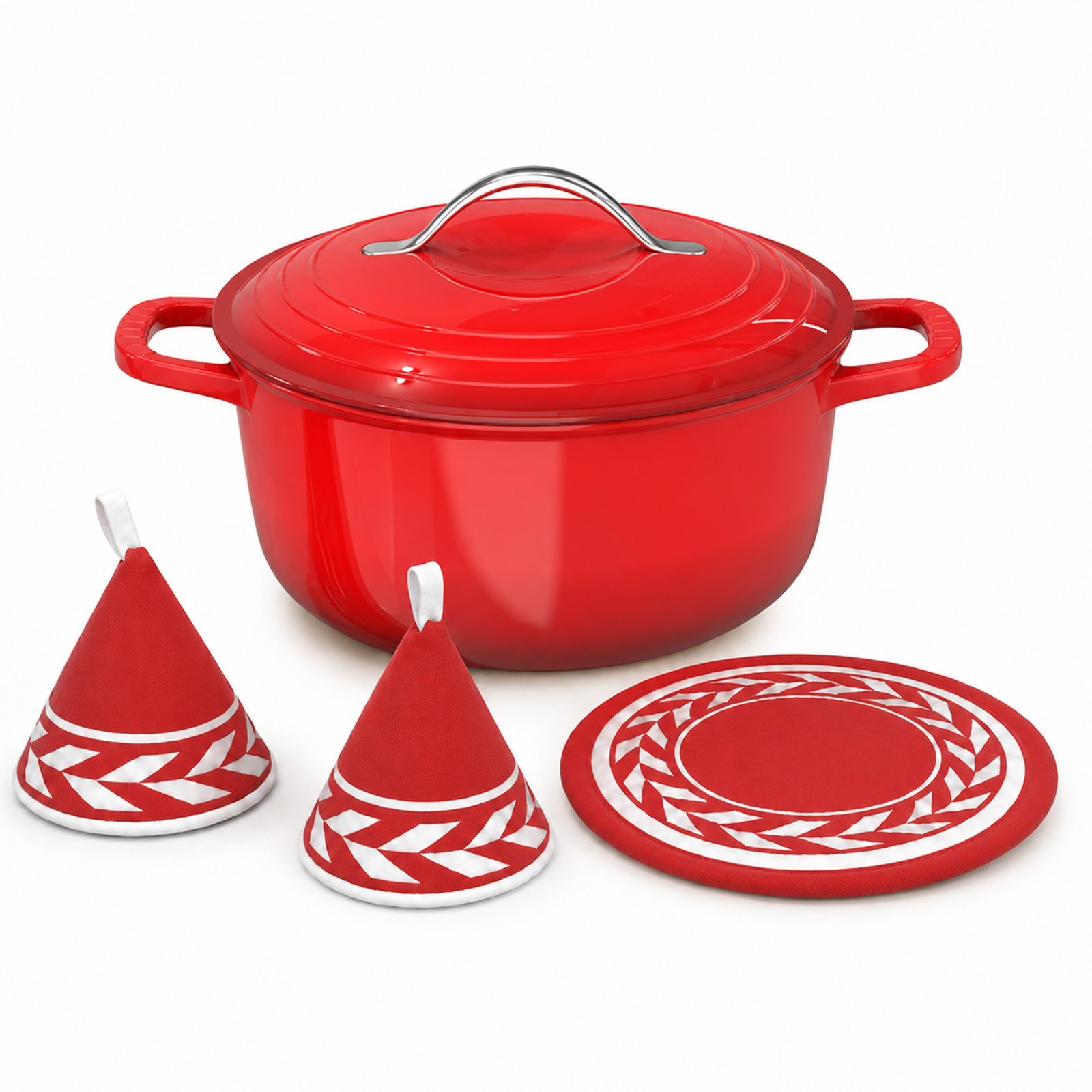 5 Qt Enameled Cast Iron Dutch Oven Casserole Pot with Lid Mat & Mitts 
