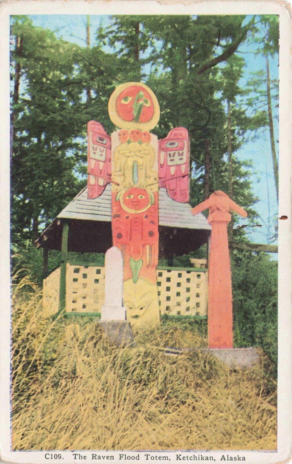 Postcard The Raven Flood Totem Pole Ketchikan Alaska
