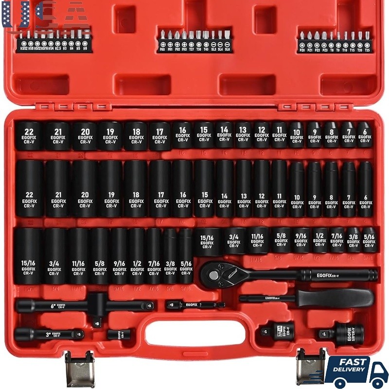 90PC 3/8 Drive Impact Socket Set Metric SAE Ratchet Wrench Tool Kit Mechanics US