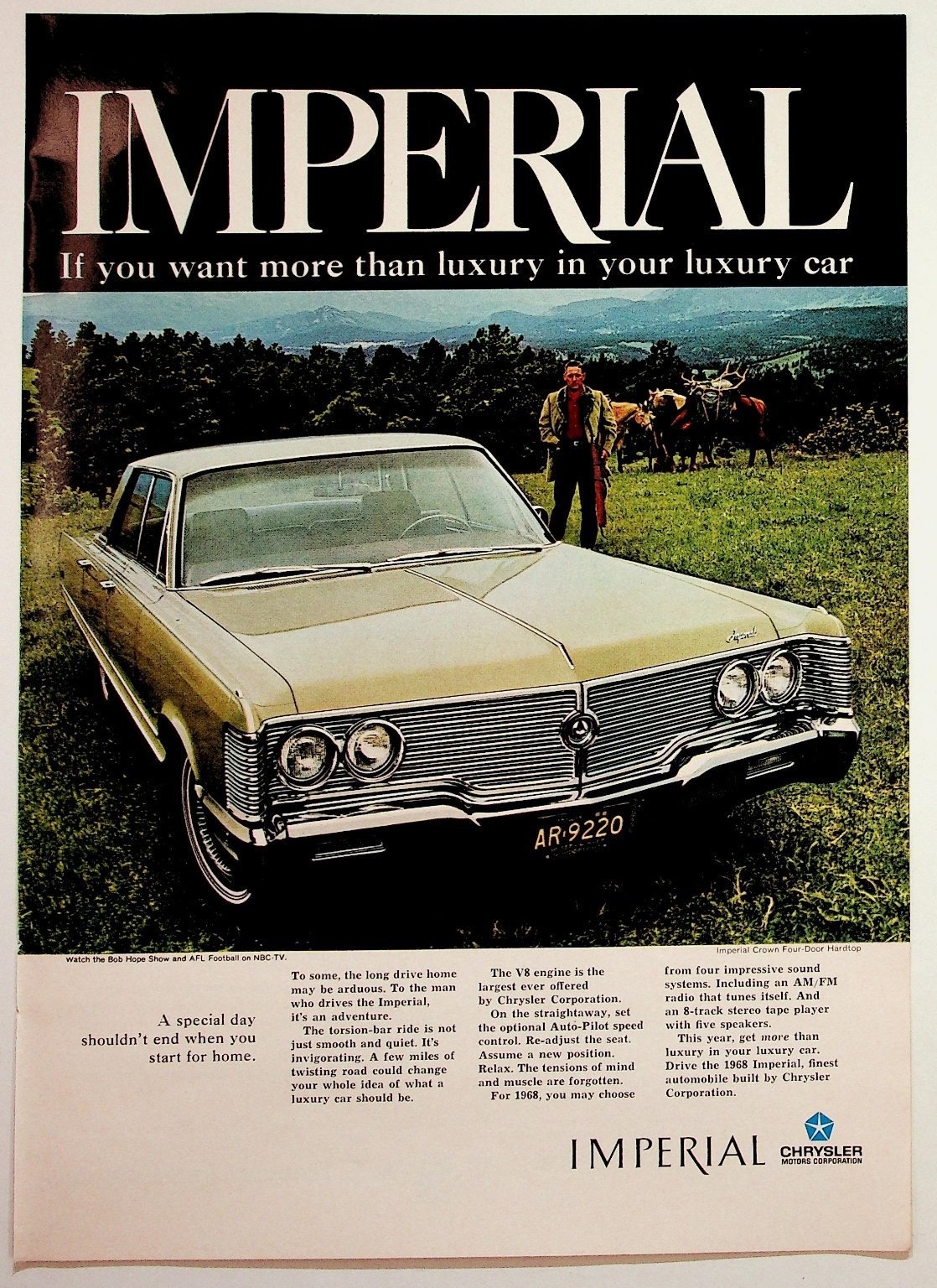 1968 Imperial Crown Four-Door Hardtop Car Vintage Magazine Ad