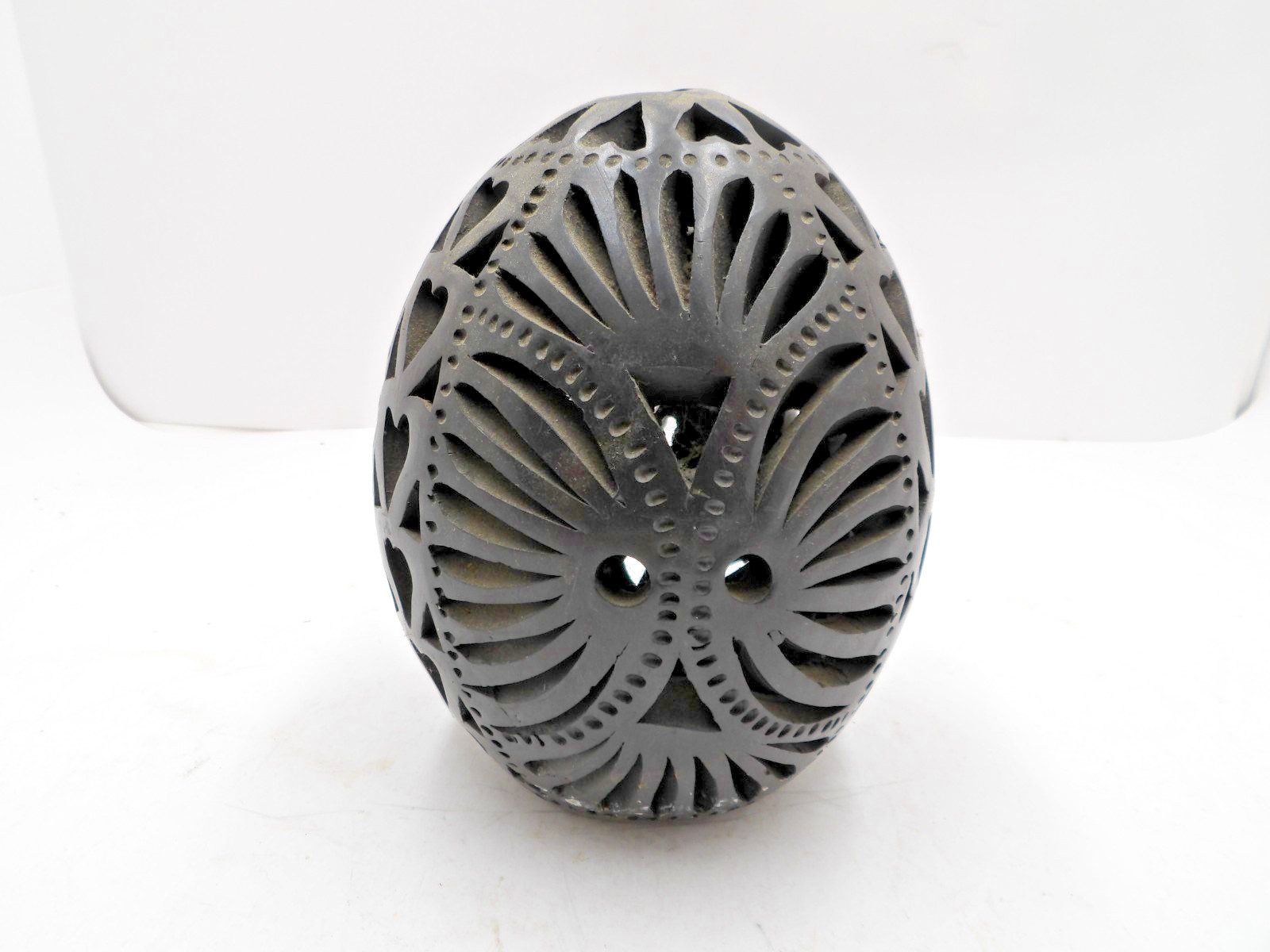 Vintage Oaxaca Barro Negro Black Clay Luminary Hand Carved Candle Holder Mexican