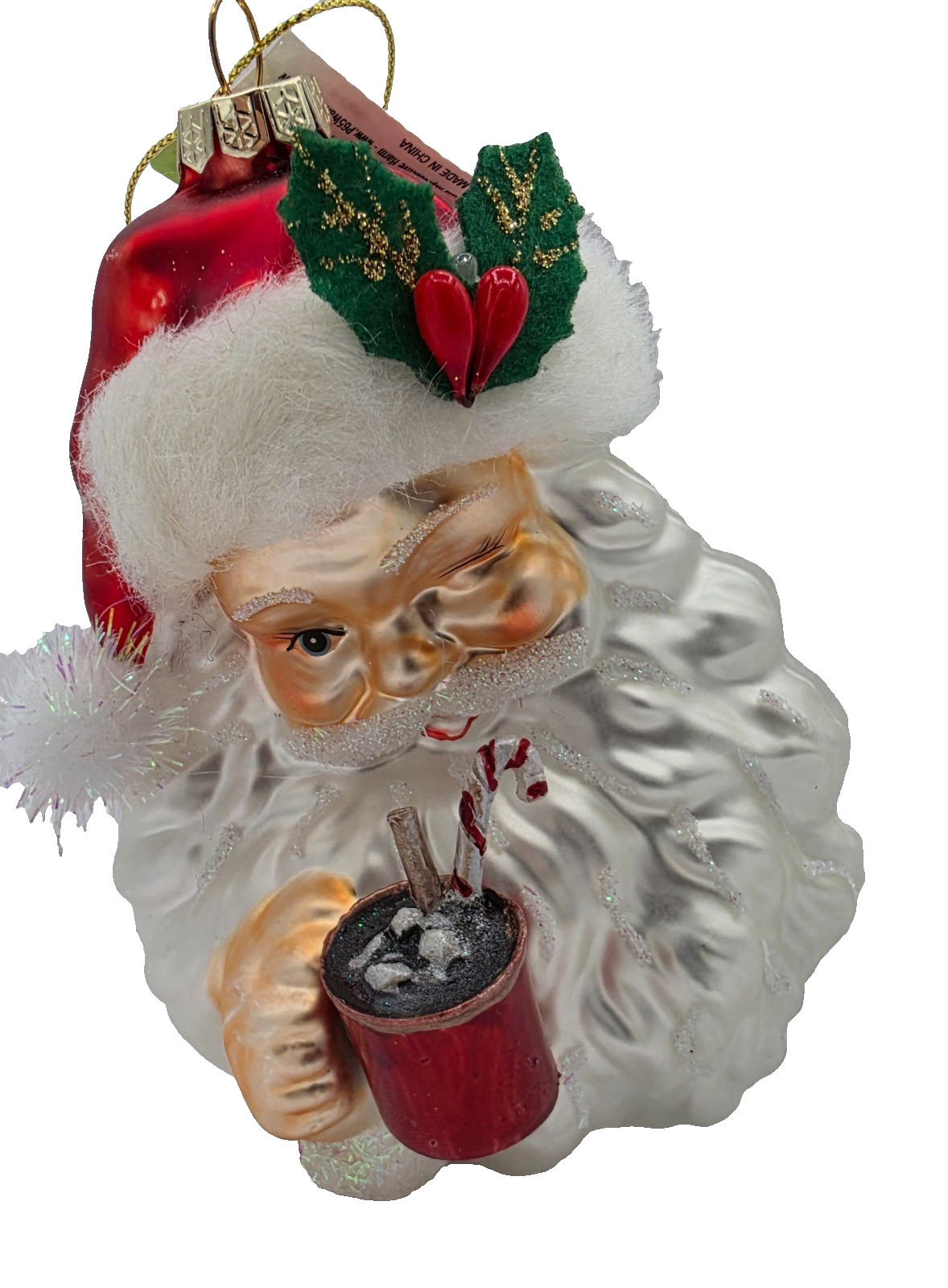 Santa Claus w. Cocoa Blown Glass Christmas Ornament North Pole Trading Co. New Santa Claus w. Cocoa Blown Glass Christmas Ornament North Pole Trading Co. New