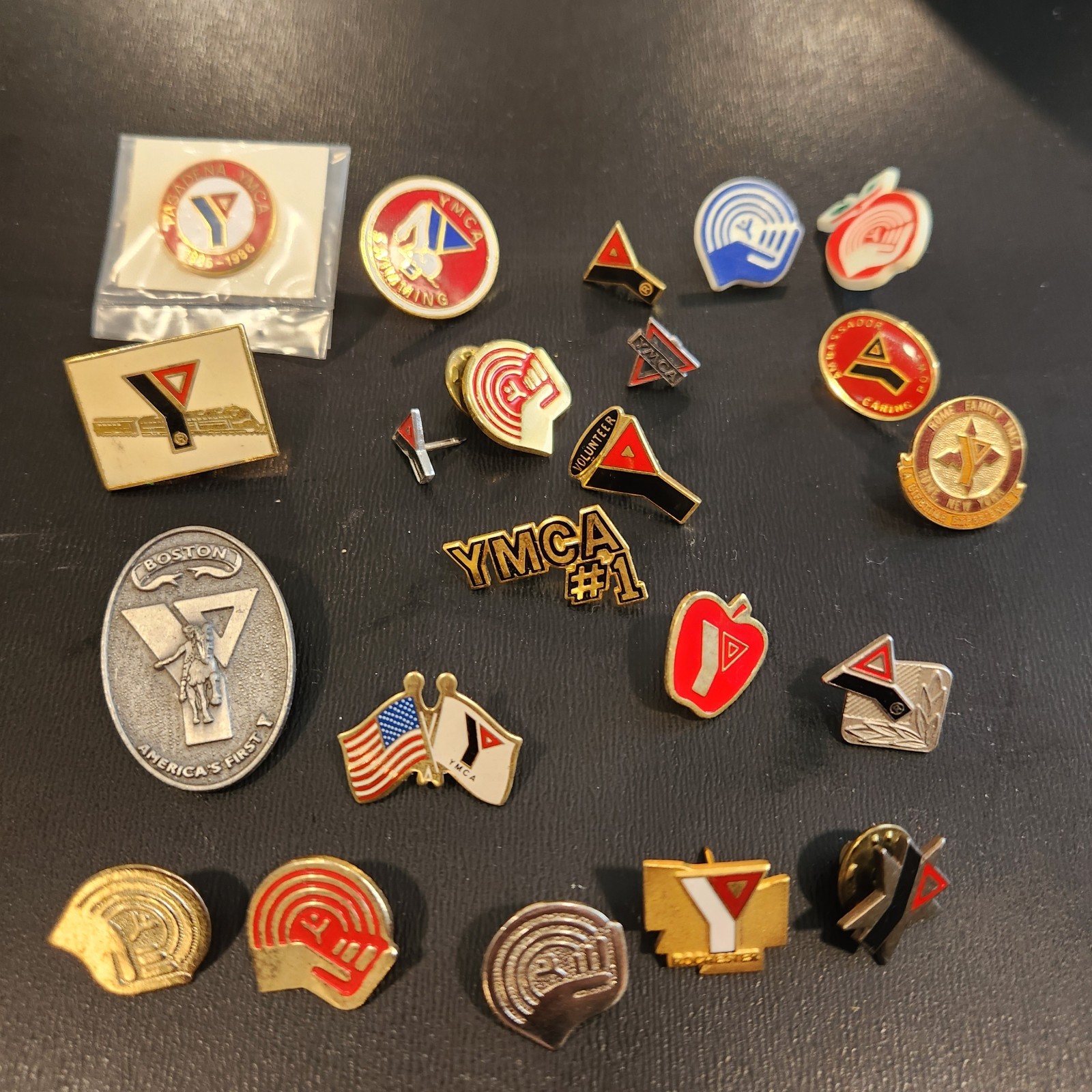 Vintage YMCA Pin Lot Collection Of 22- Multi-Era Logo Pins Volunteer Boston, NY