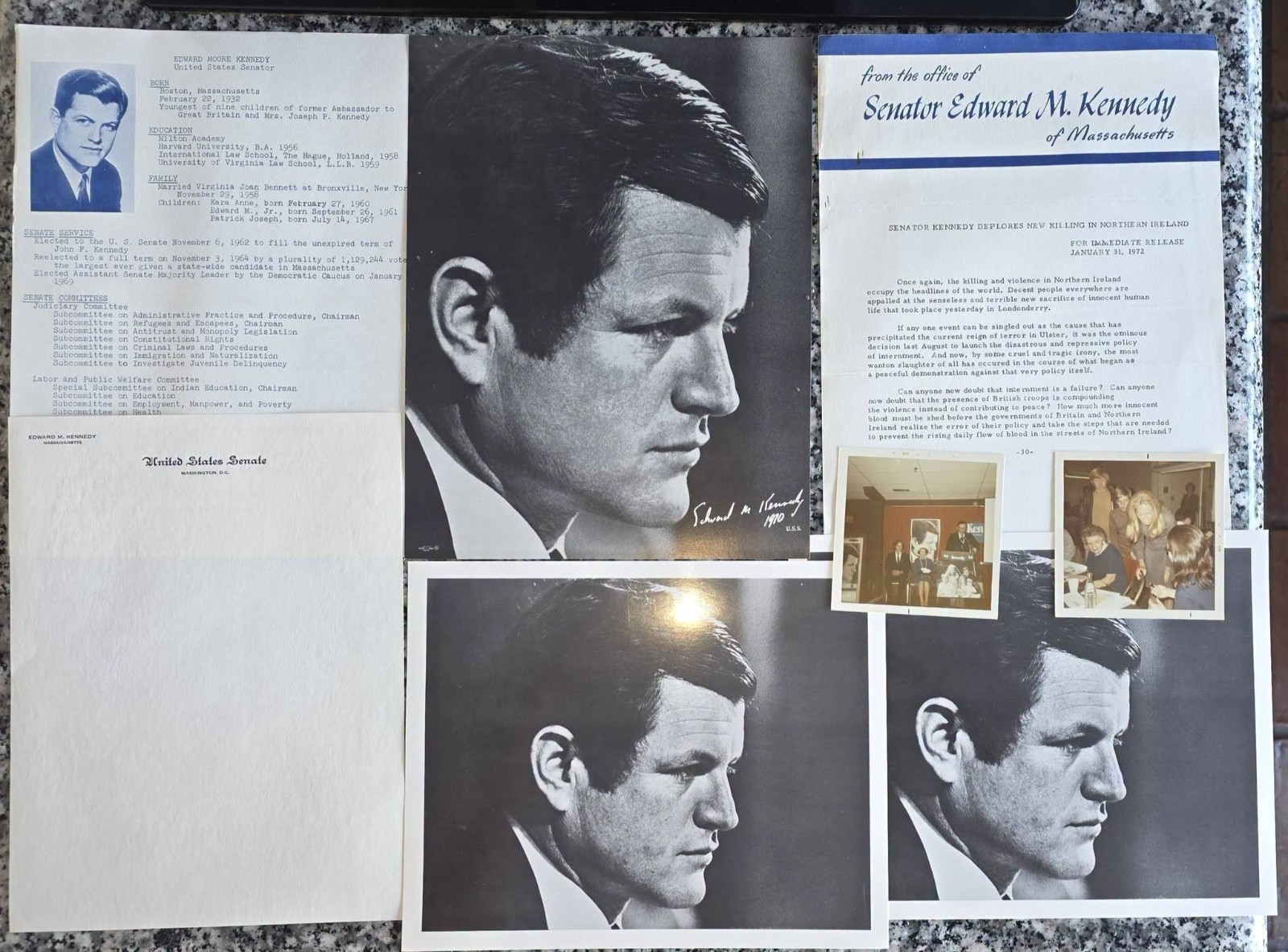 Vintage Edward M. Kennedy Campaign and Senate Lot including ORIG Polaroids