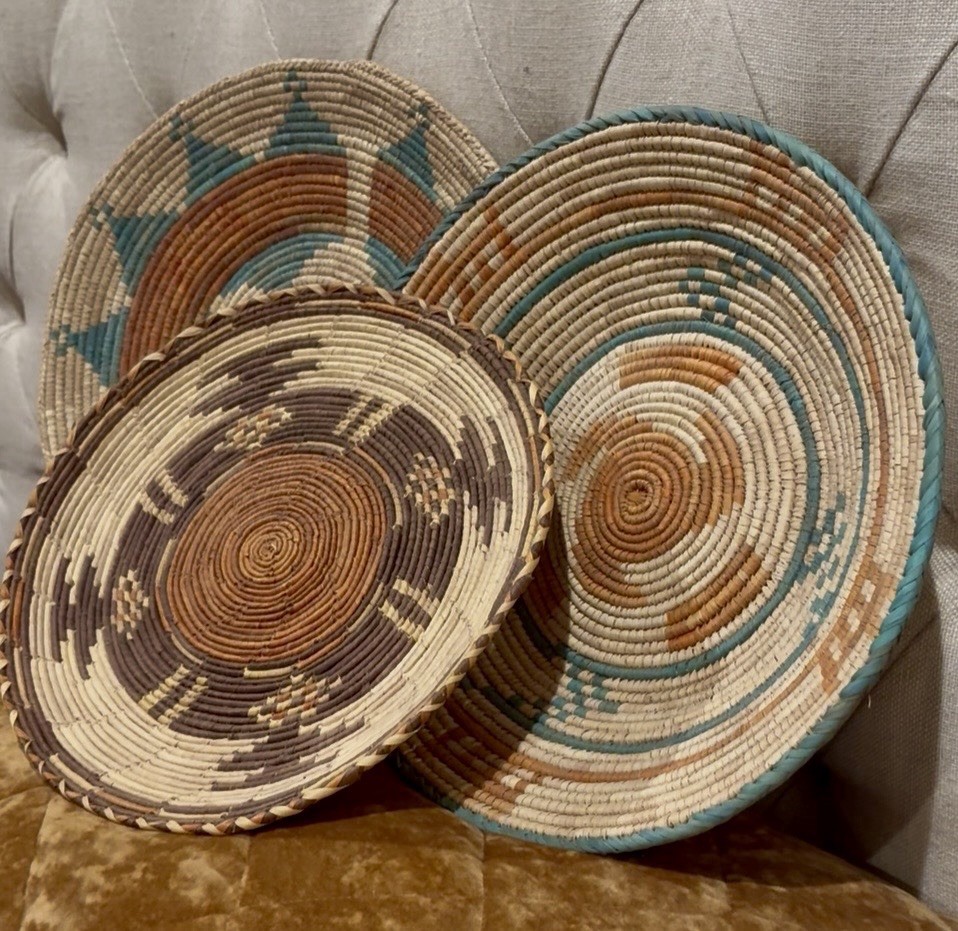 Vintage Handwoven Plant Fiber Coil Baskets Qty 3 Earthy Tones Look