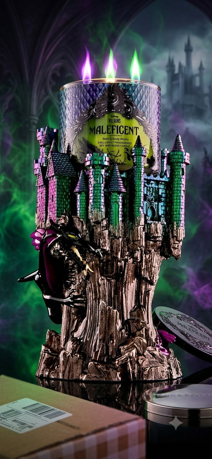 Disney Villains MALEFICENT Dragon Castle 3-Wick Holder + Candle - NEW SEALED