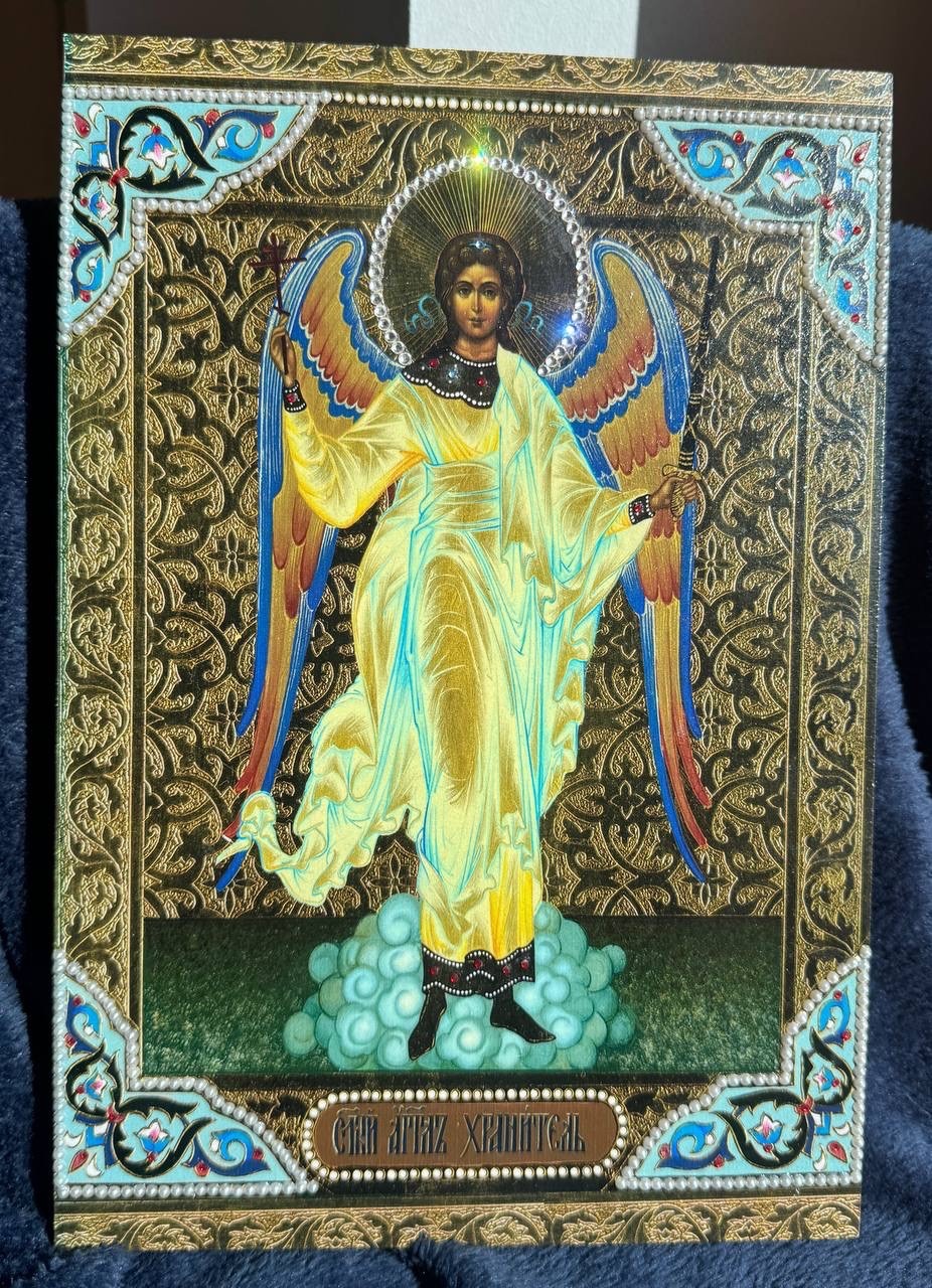 Orthodox Guardian Angel Icon 23x30cm Hand-Crafted Religious Wall Art Crystal