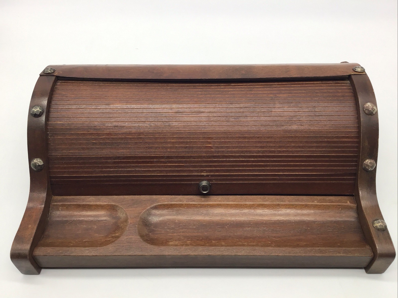 Vintage Swank Wood Valet Jewelry Box Organizer Roll Top Drawer Trinket Trays