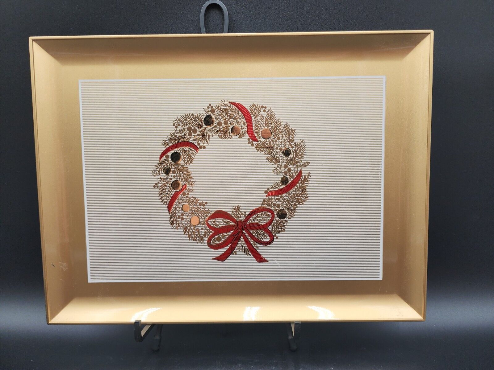 Otagiri Lacqureware Rectangle Christmas Wreath Serving tray 13 5/8” X 10”