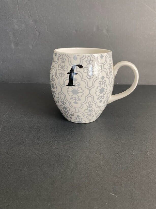 Ashland White Gray Floral Mug Cup Monogram Initial Letter Black f  16 oz.