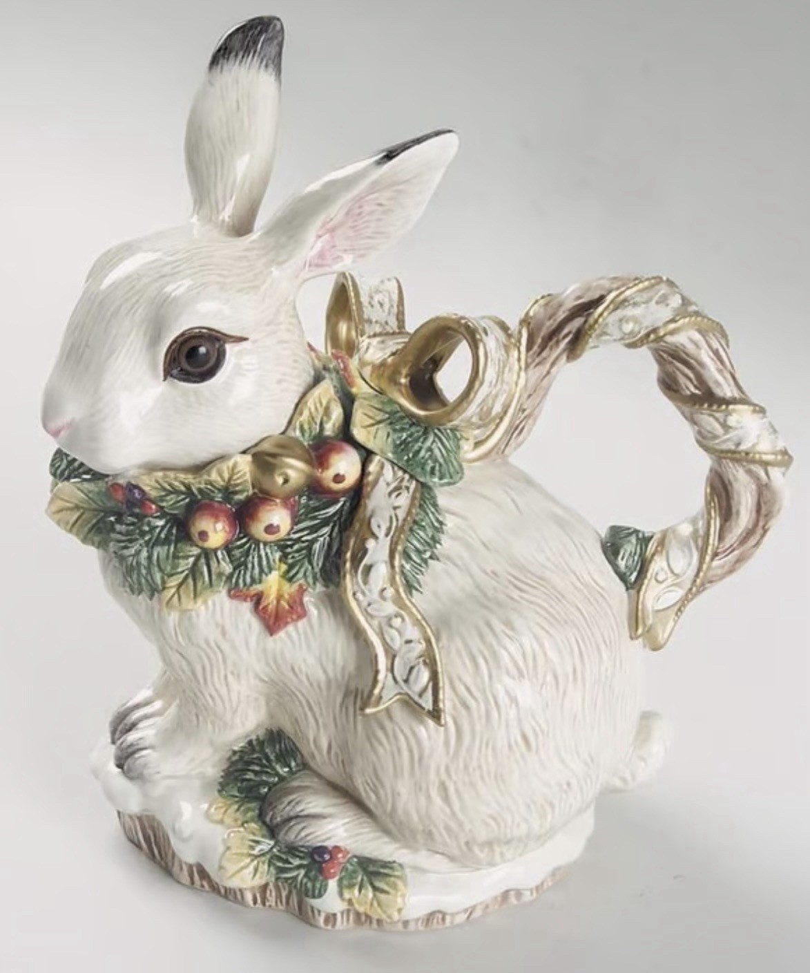 FITZ AND FLOYD Snowy Woods Rabbit Teapot