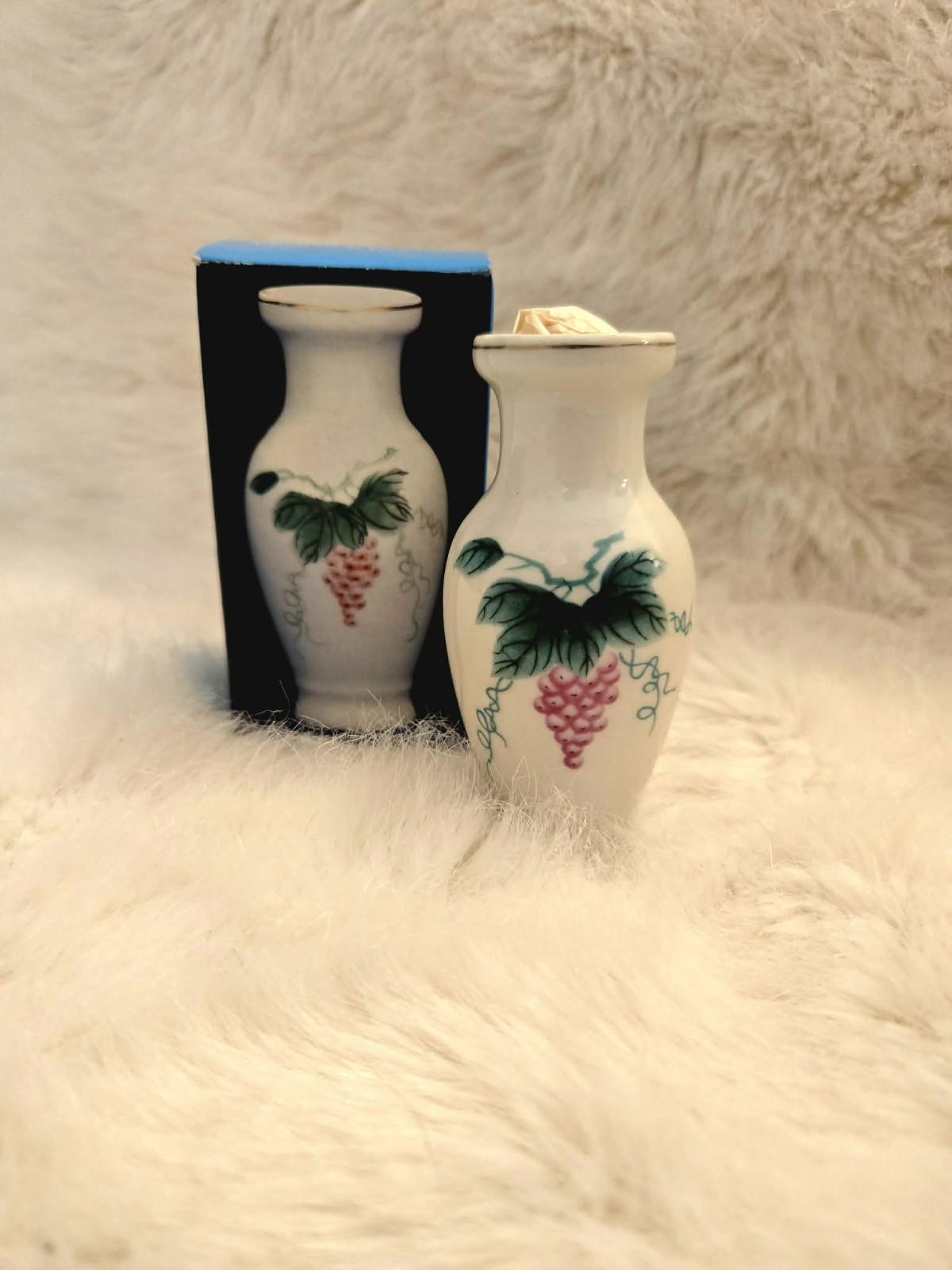 Bud Vase, Vintage Mini Porcelain, Grape, Leaf Motif 22-K Gold Trim