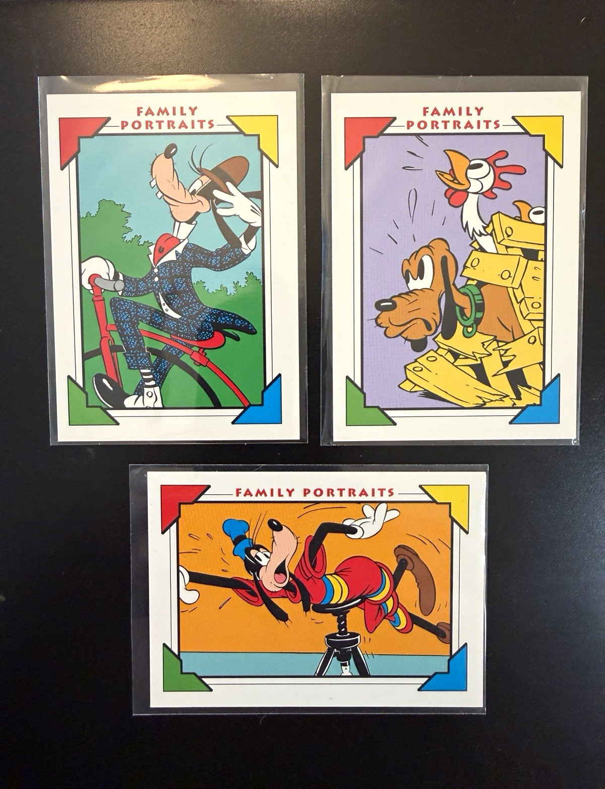 1991 Disney Family Portraits Card Lot (3) Goofy Pluto #116 #142 #152