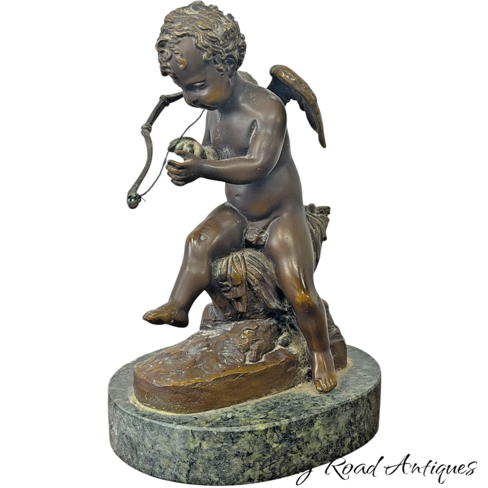 ANTIQUE French victorian BRONZE PARLOR STATUE  SITTING CHERUB PUTTI CHILD