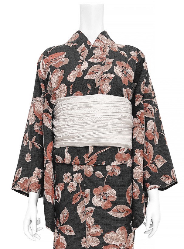 Japanese Yukata Women 2 Piece Set Floral Kimono Pre-Tied Obi Summer Japan