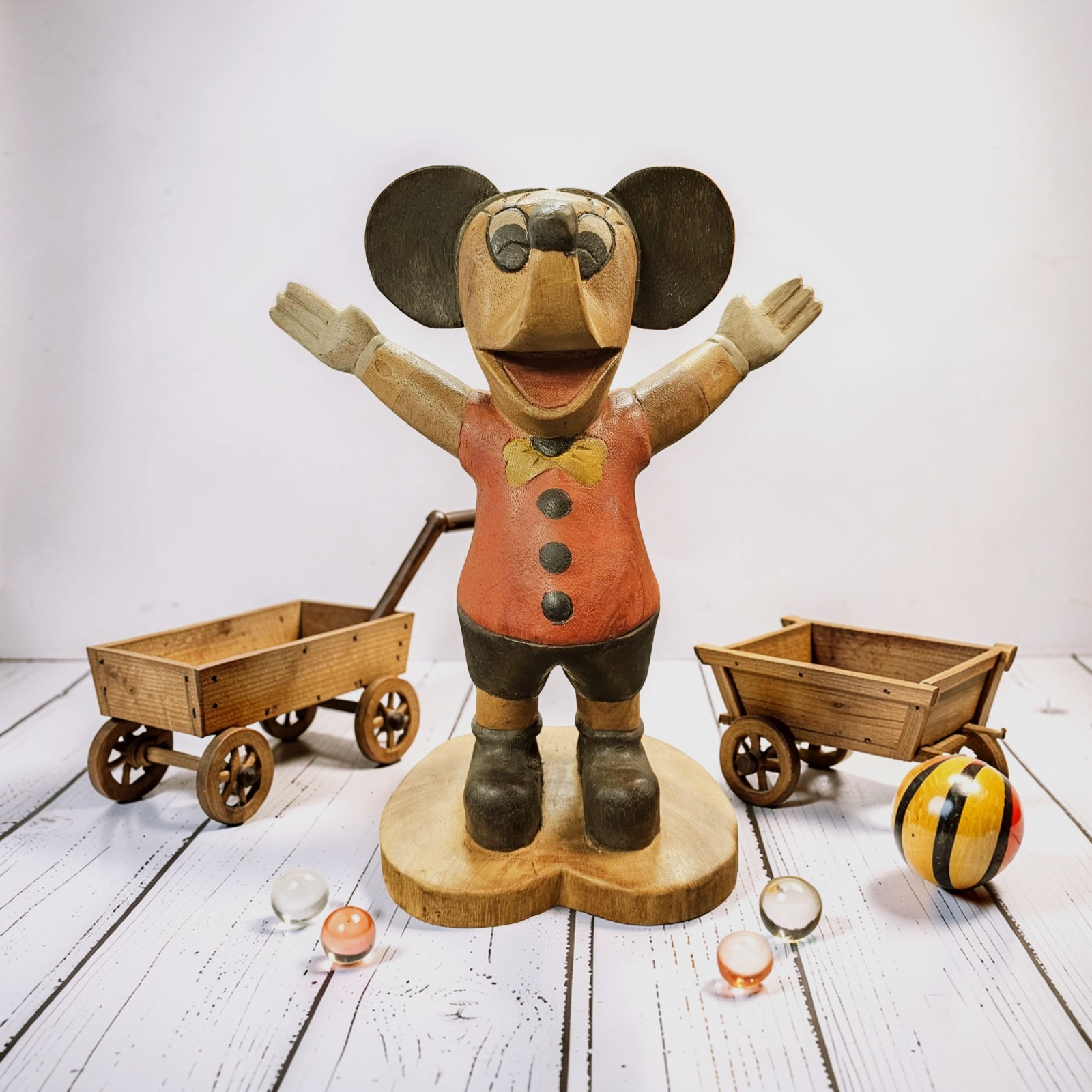 VTG Hand Carved Folk Art Mickey Mouse Wood Sculpture Figurine 12