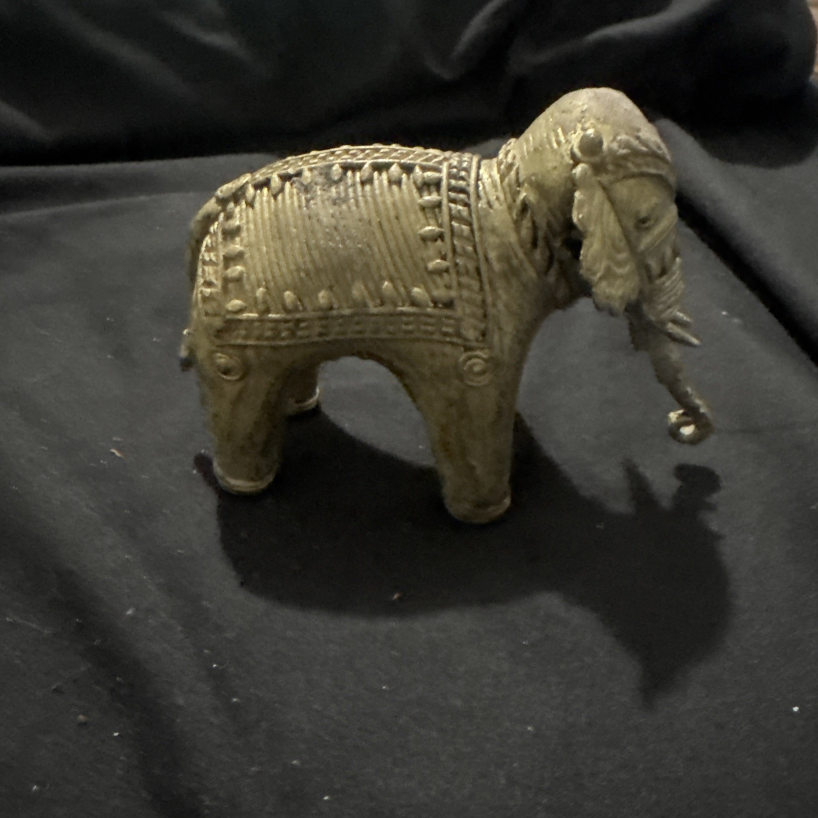 Vintage Dhokra Brass Elephant Figurine Indian Folk Art Lost Wax Casting 3.5in