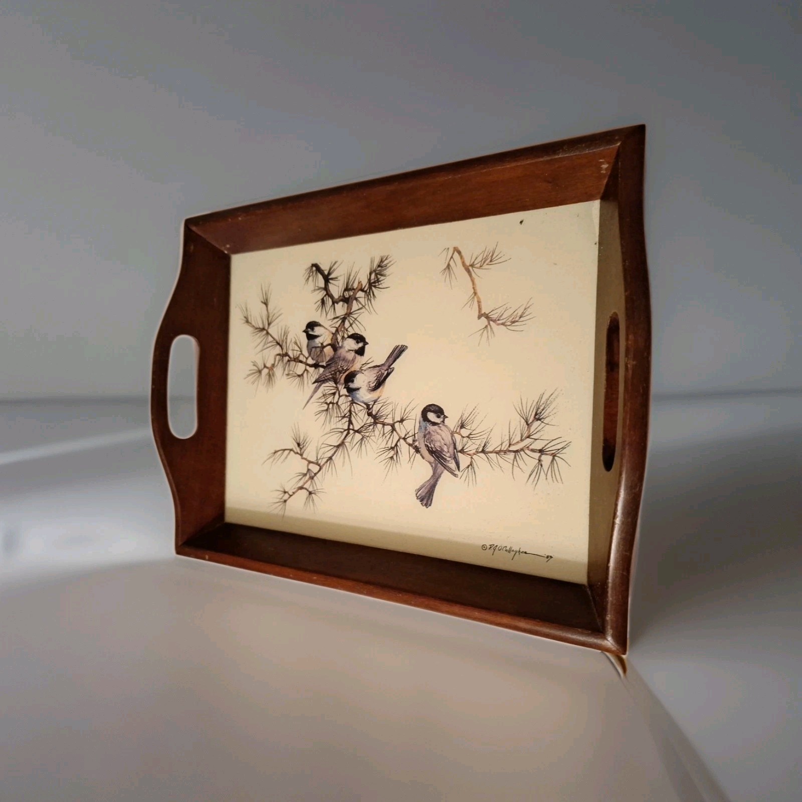 Chickadee Vintage PJ O\'Callaghan Bird TV Tray Decorative 1982 acrylic wood Decor
