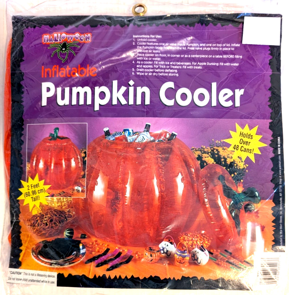 Halloween Pumpkin Inflatable Cooler Holds 48 Cans 2 Feet Tall with Lid - New