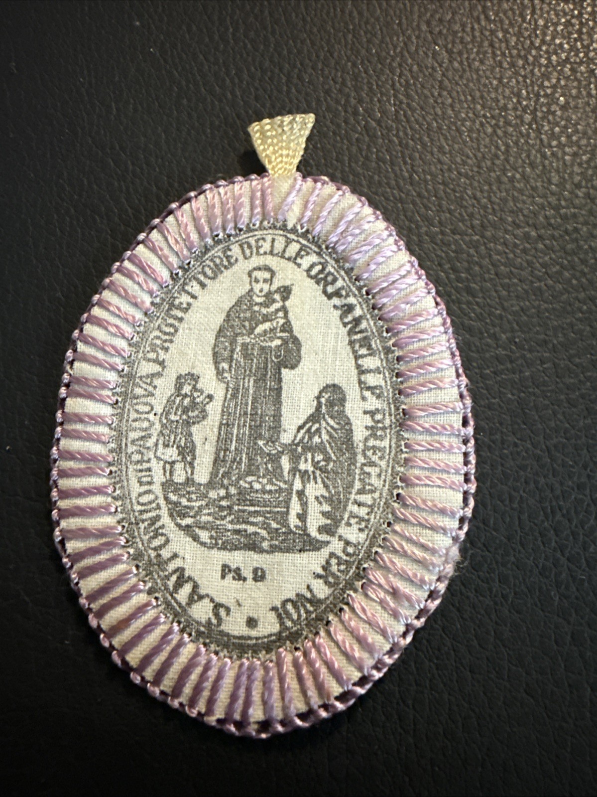 Vintage French Saint Anthony Of Padua Religious Cloth Scapular Embroidered