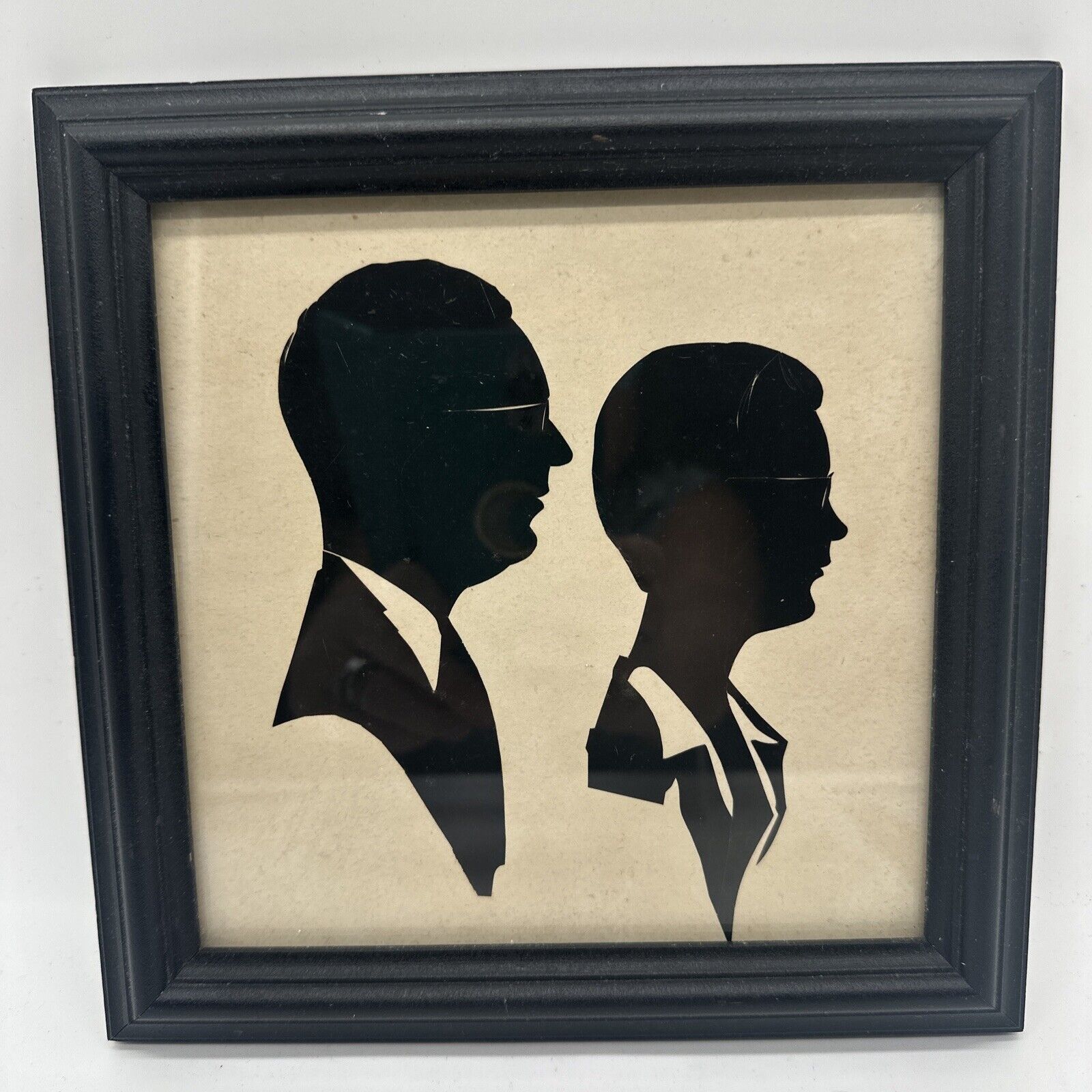 Vintage Silhouette Pictures Hand Cut  Husband And Wife In Black Frame