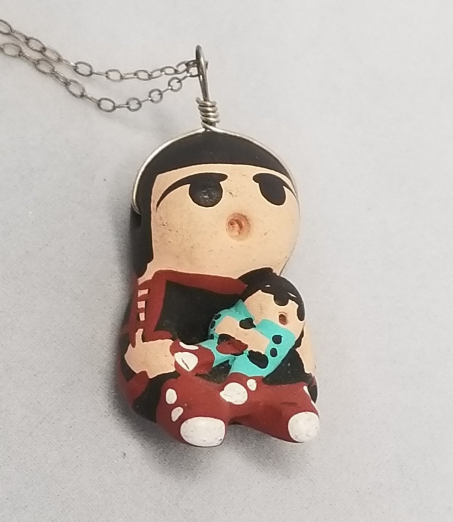 Vintage Adorable Jemez Storyteller Clay Necklace with 18