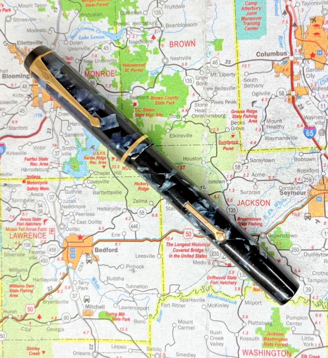 Vintage Conway Stewart 286 Fountain Pen, Blue Marble w/ 14k gold nib, restored