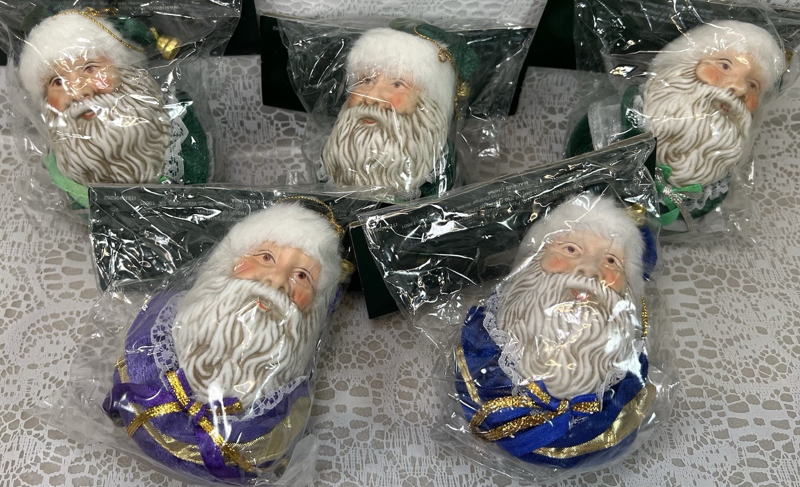 Holiday Traditions Lot Of 5 Porcelain & Velour Santa Head 4” Ornaments Holiday Traditions Lot Of 5 Porcelain & Velour Santa Head 4” Ornaments