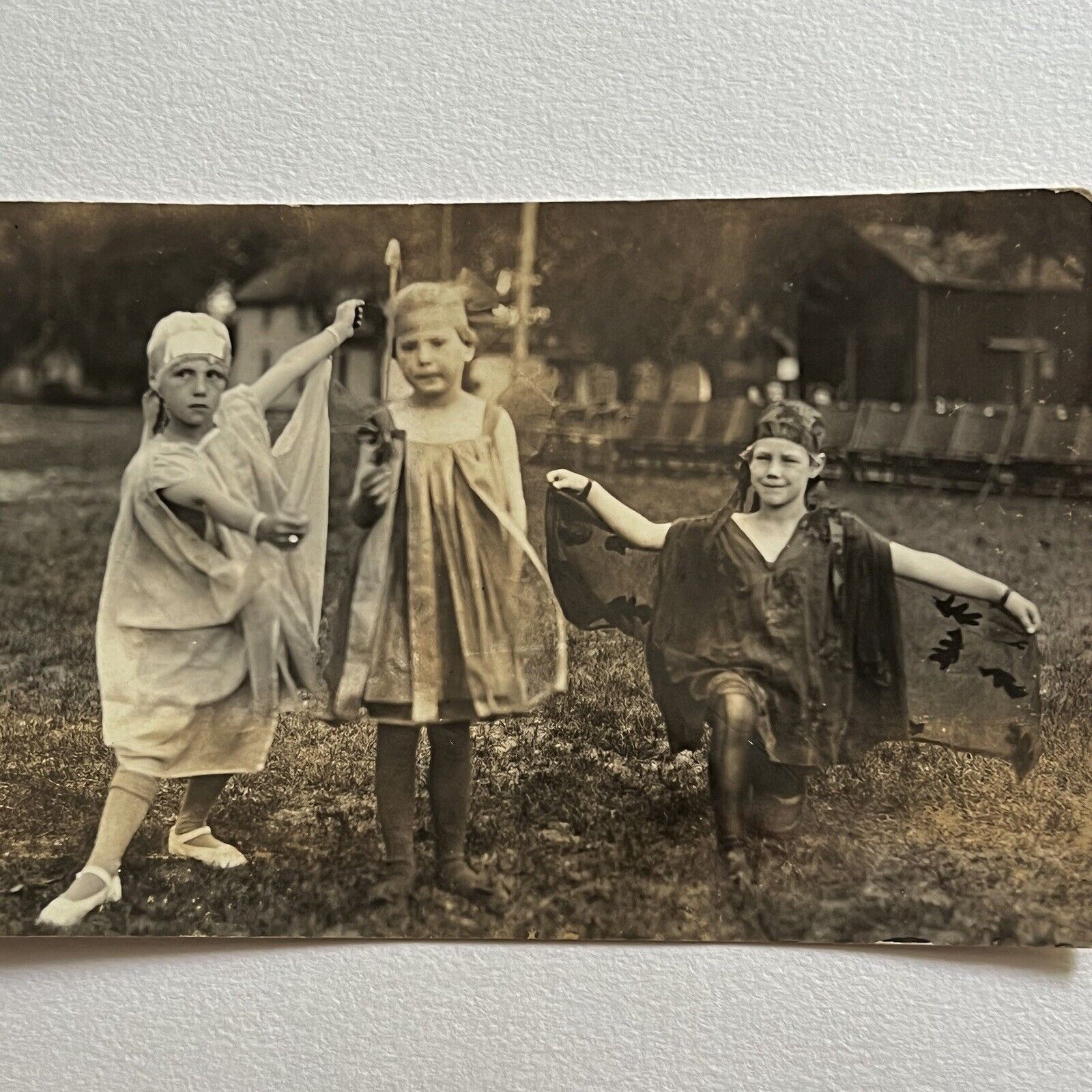 Antique RPPC Real Postcard Children In Play Halloween Costume Leaves Seasons