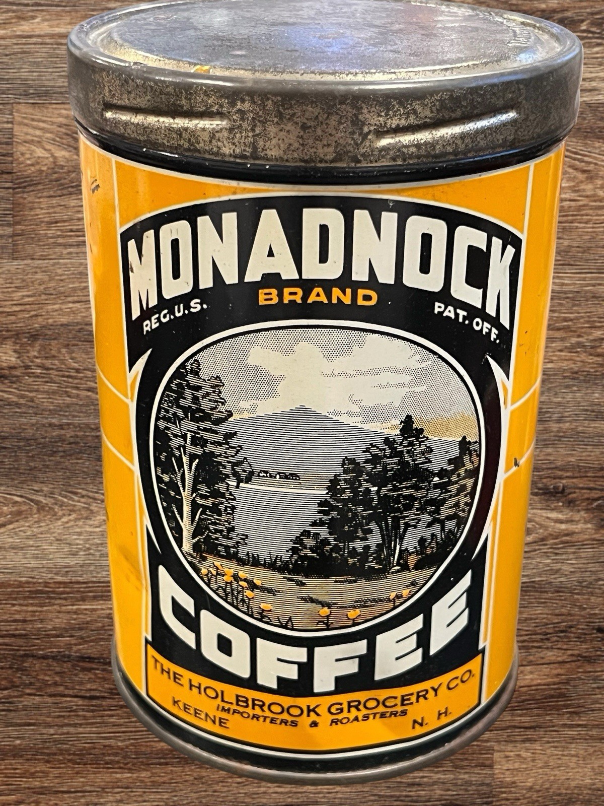 Vintage 1920s Monadnock Brand Coffee Tin Can Holbrook Grocery Keene NH 1 Lb 