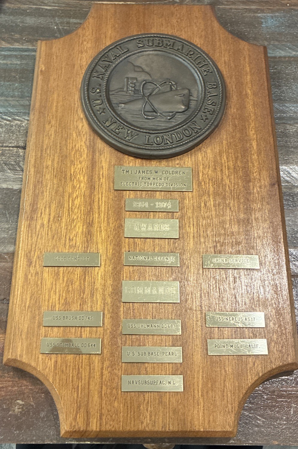 U.S. Naval Submarine Base, New London Brass Plaque Nuclear Vintage Rare 6” Brass