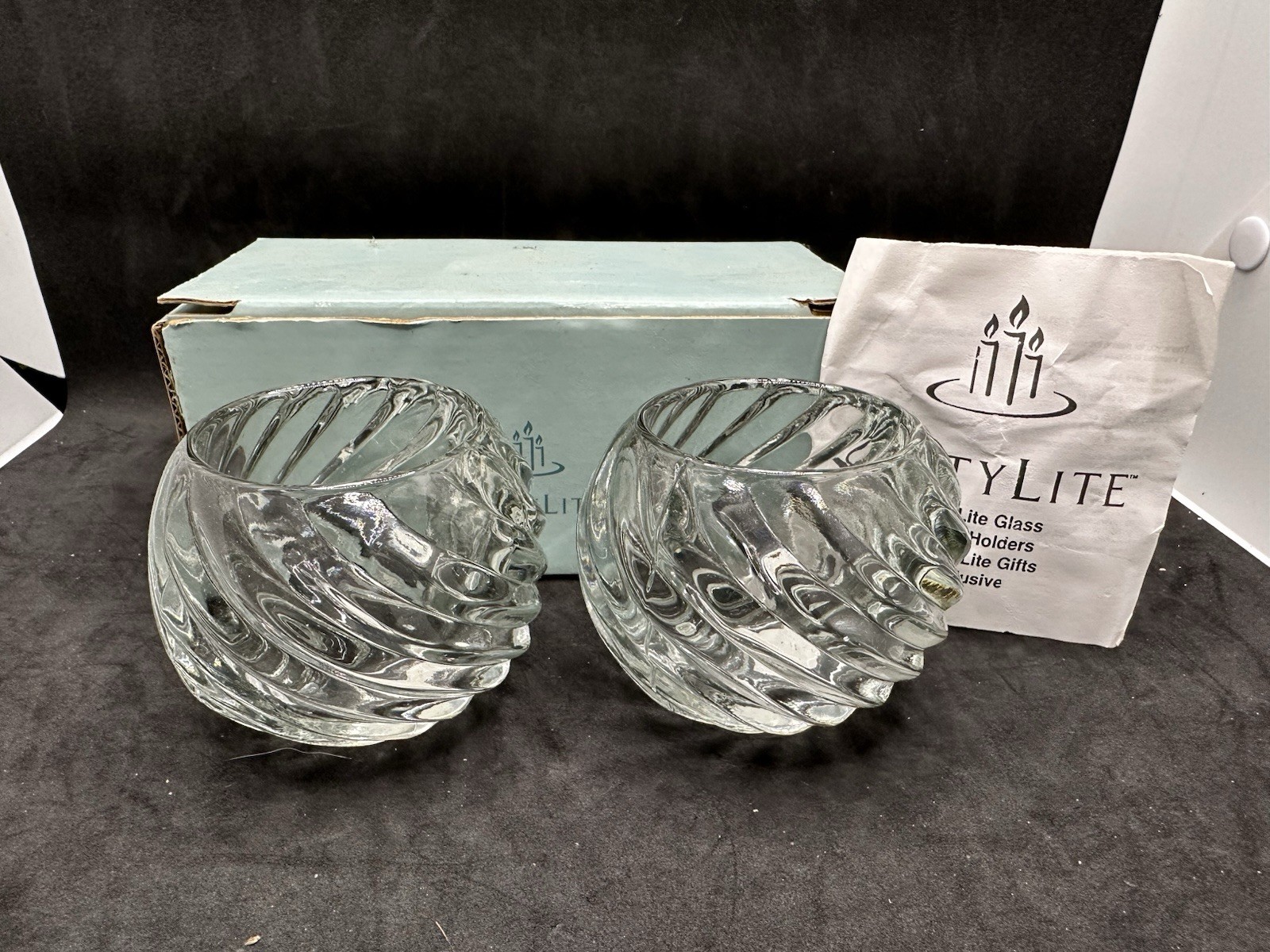 PartyLite Illusions P0463 Glass Votive Candle Holders Pair w/ Original Box